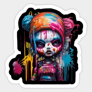 scary pink doll Sticker